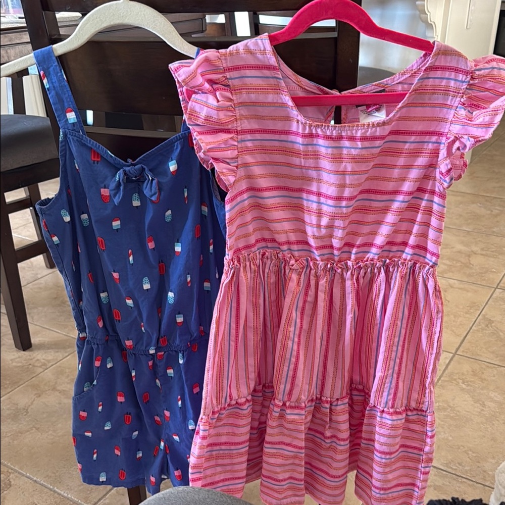 Pink Striped Kids Dress and blue popsicle print romper
